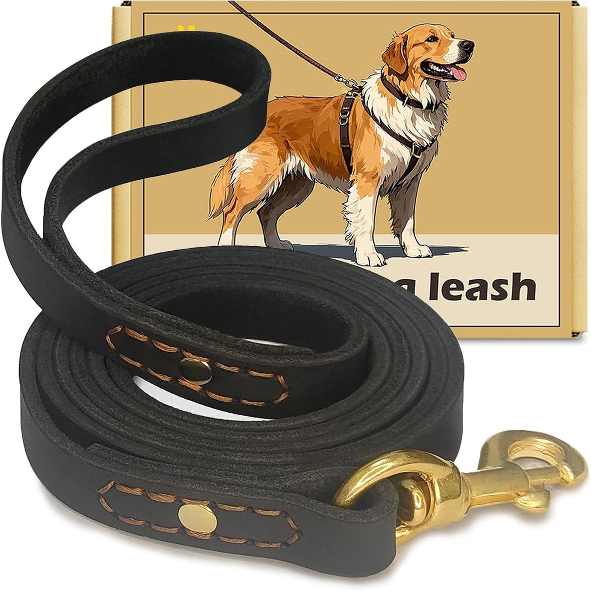 Leather Dog Leash 6 ft x 1 inch,Strong and Soft Heavy Duty Genuine Leather Dog Leash for Large, Medium, Small Dogs Premium Leather Leash for Dogs