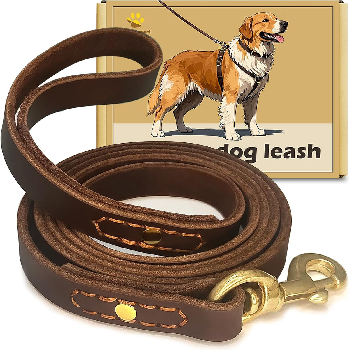 Leather Dog Leash 6 ft x 1 inch,Strong and Soft Heavy Duty Genuine Leather Dog Leash for Large, Medium, Small Dogs Premium Leather Leash for Dogs