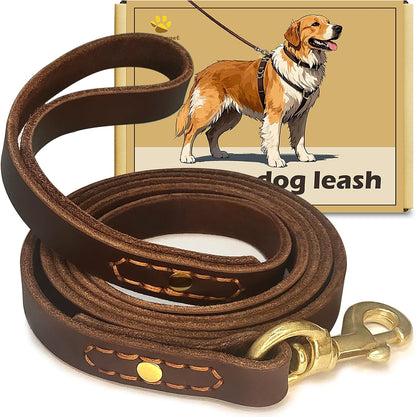 Leather Dog Leash 6 ft x 1 inch,Strong and Soft Heavy Duty Genuine Leather Dog Leash for Large, Medium, Small Dogs Premium Leather Leash for Dogs