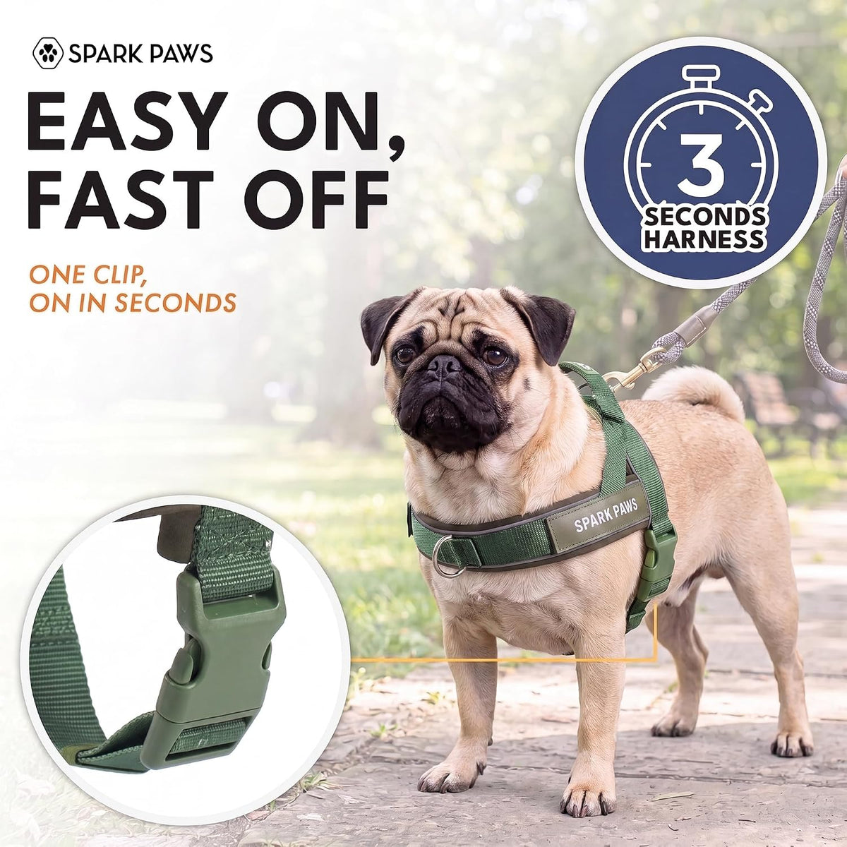 No Pull Front Clip Dog Harness - Easy On, Padded and Lightweight