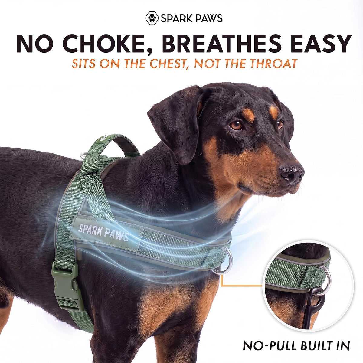 No Pull Front Clip Dog Harness - Easy On, Padded and Lightweight