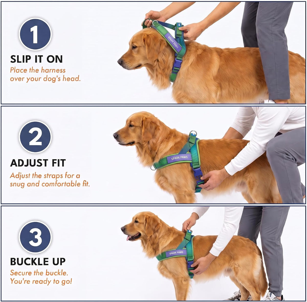 No Pull Front Clip Dog Harness - Easy On, Padded and Lightweight