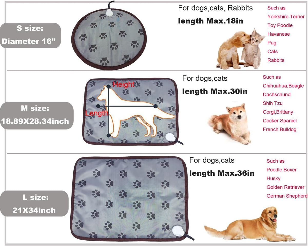 Pet Heating Pad for Small Dogs & Cats - Electric Heated Bed with Timer, Chew Proof, Easy Clean, Round - D16 inch