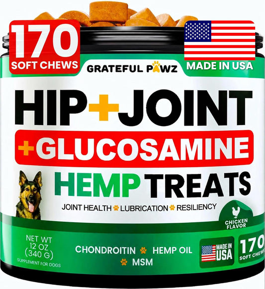 Hemp Hip and Joint Supplement for Dogs - Glucosamine for Dogs - 170 Count