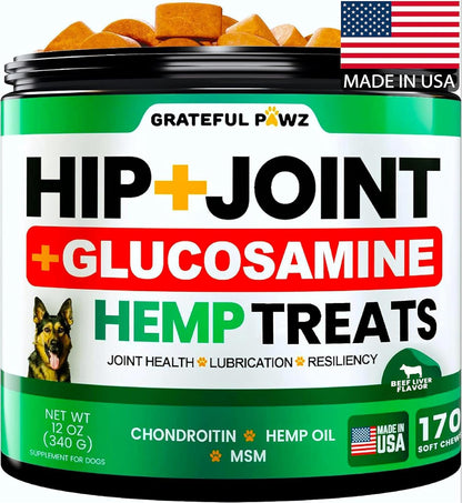 Hemp Hip and Joint Supplement for Dogs - Glucosamine for Dogs - 170 Count