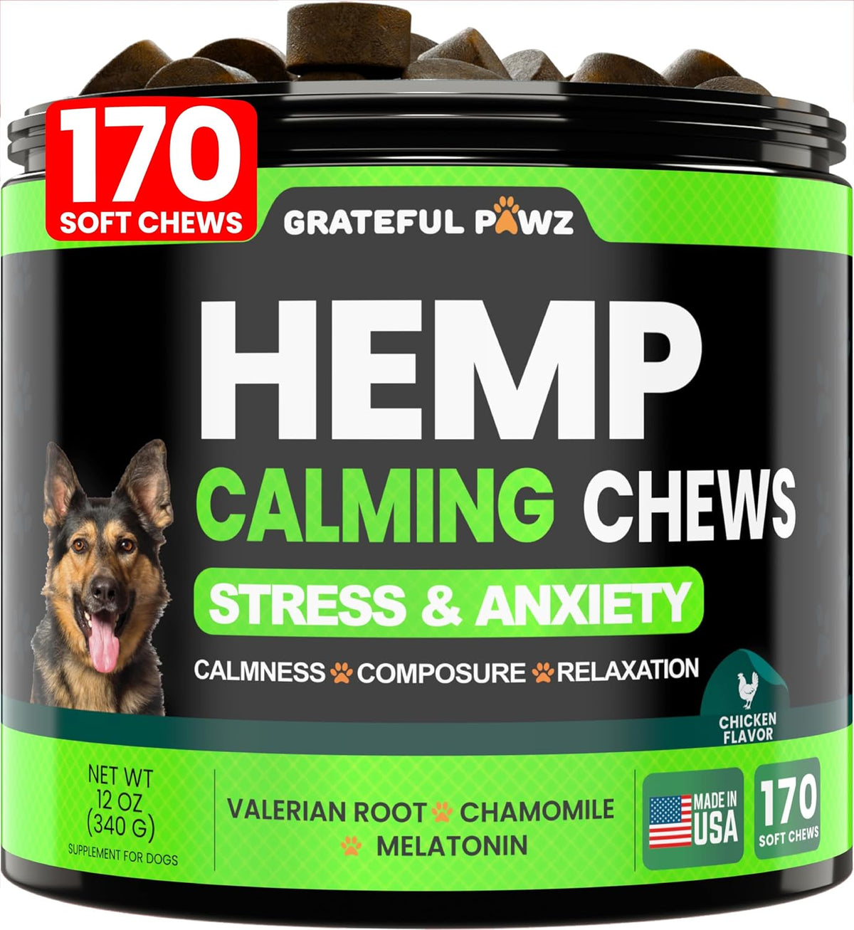 Hemp Hip and Joint Supplement for Dogs - Glucosamine for Dogs - 170 Count