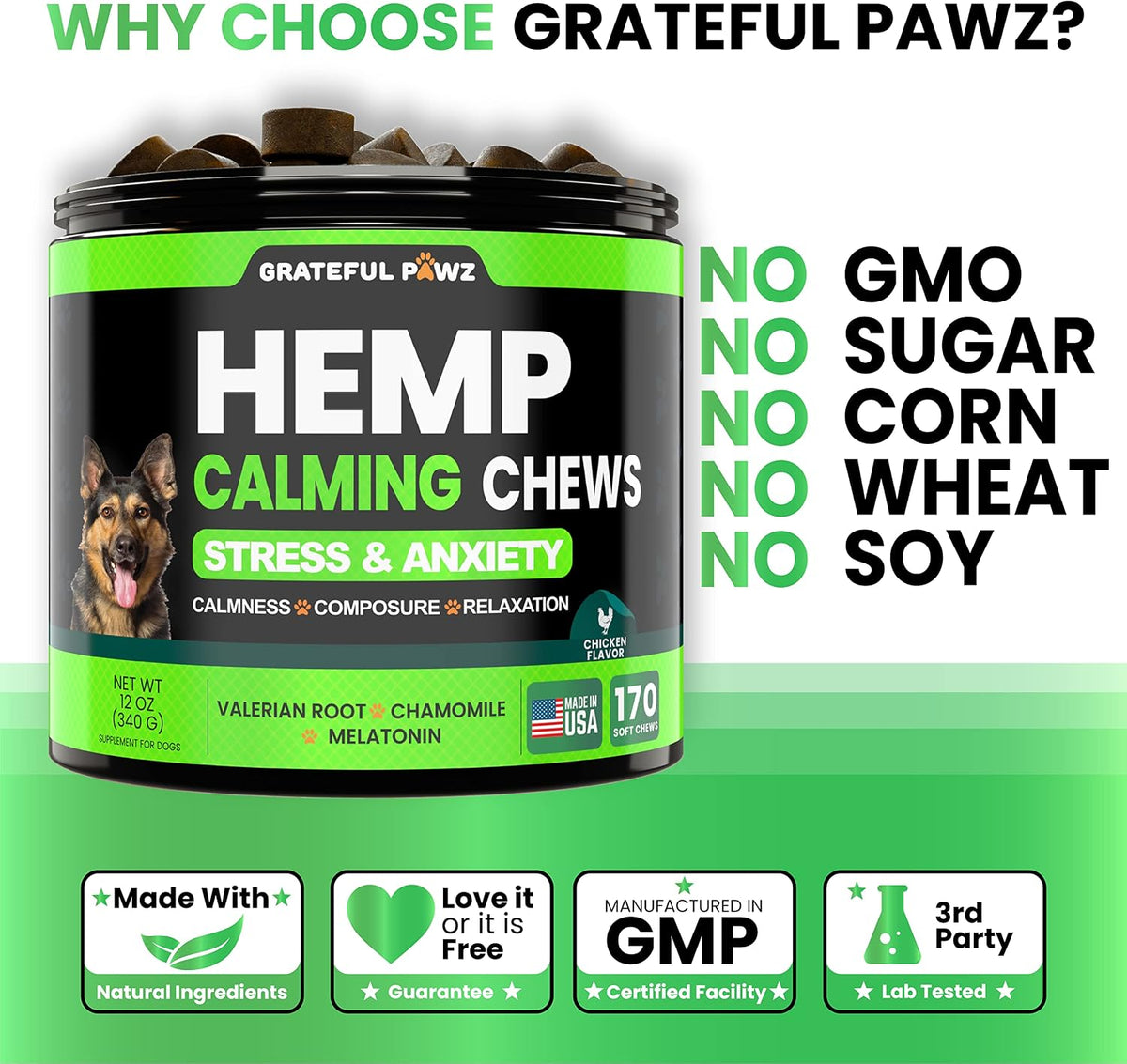 Hemp Hip and Joint Supplement for Dogs - Glucosamine for Dogs - 170 Count