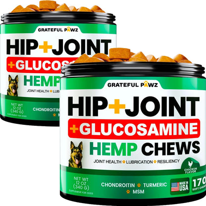 Hemp Hip and Joint Supplement for Dogs - Glucosamine for Dogs - 170 Count