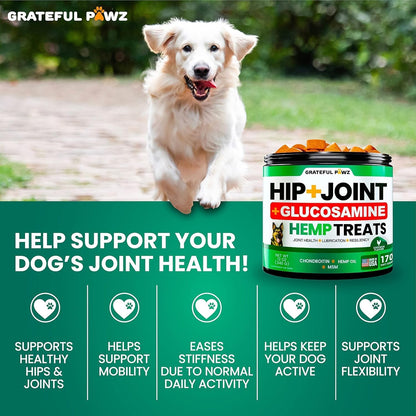 Hemp Hip and Joint Supplement for Dogs - Glucosamine for Dogs - 170 Count
