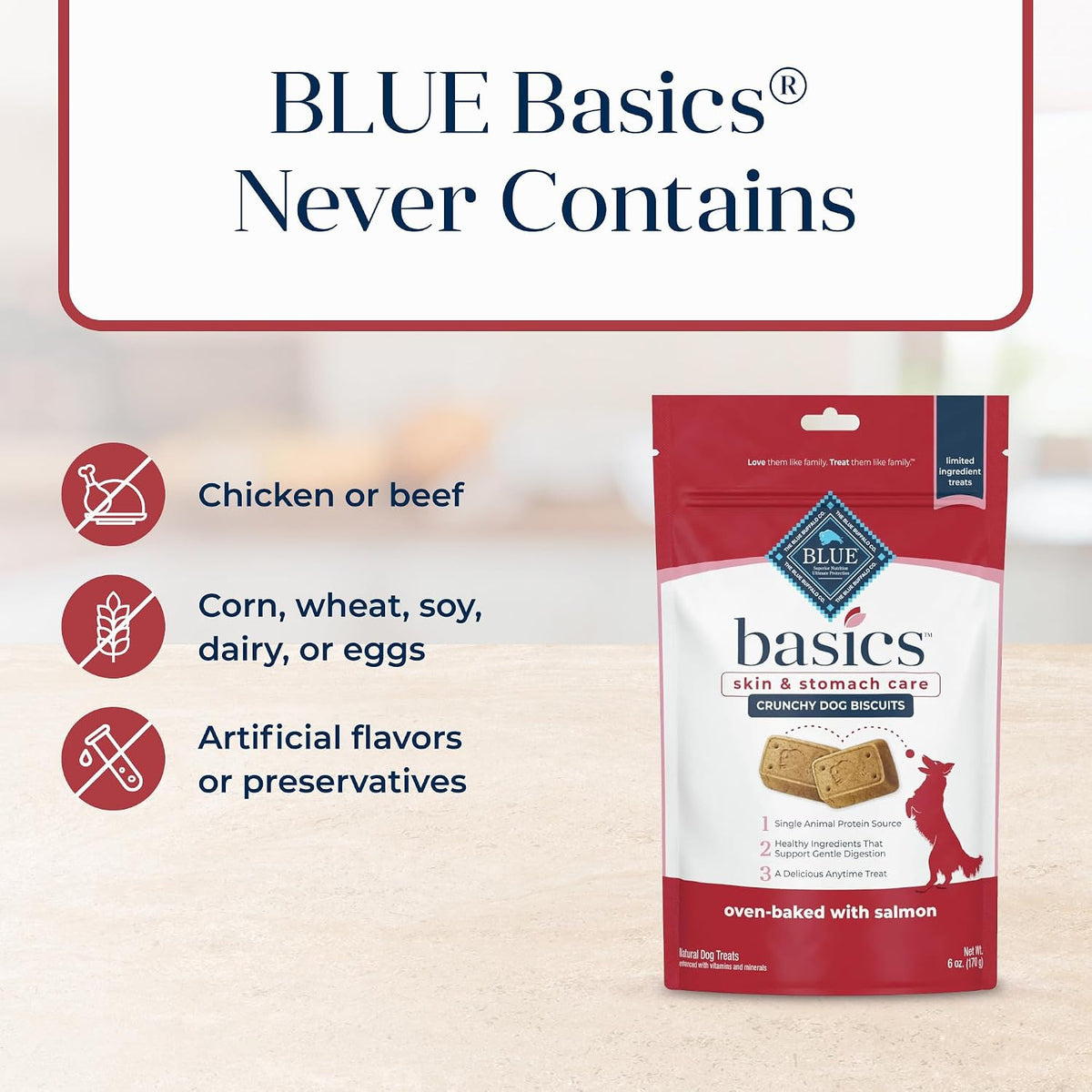 Blue Buffalo Basics Salmon Skin & Stomach Care Dog Biscuits, 6 oz