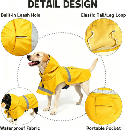 Dog Raincoat, Adjustable Puppy Rain Jacket with Hooded, Lightweight Waterproof Dog Rain Coat for Large Medium Small Dogs(Yellow, Small)