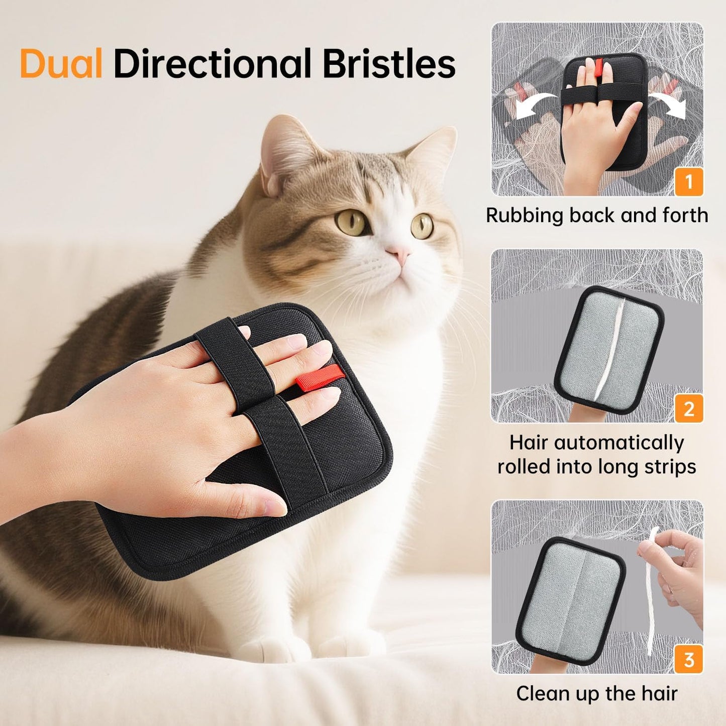 1 Pcs Pet Hair Removal Gloves, Reusable Electrostatic Pet Cat Dog Hair Remover Grooming Gloves Brush Tool for Couch, Furniture, Carpet, Car Seat (1 Pack Black)