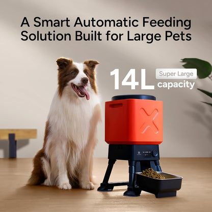 Automatic Dog Feeder for Large Dogs, 14L Capacity, Remote Feeding, Anti-Blockage System, Timed Auto Dog Food Dispenser, 2.4G WiFi App Control，Dual Power Supply,Stainless Steel Bowl