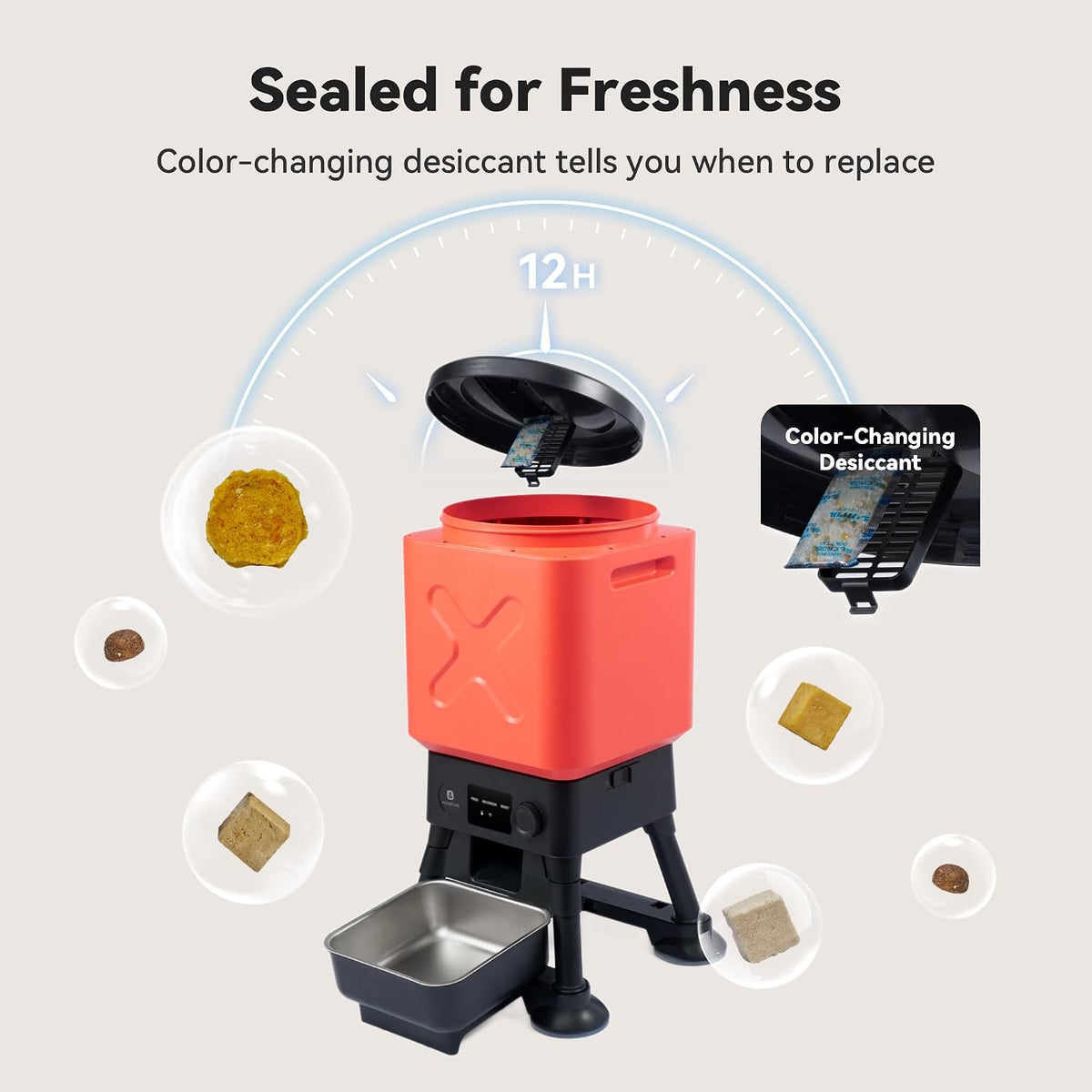 Automatic Dog Feeder for Large Dogs, 14L Capacity, Remote Feeding, Anti-Blockage System, Timed Auto Dog Food Dispenser, 2.4G WiFi App Control，Dual Power Supply,Stainless Steel Bowl