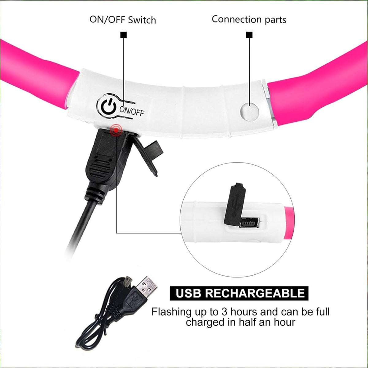LED Dog Collar,USB Rechargeable Glowing Dog Collars, Light Up Collar Improved Pet Safety &Visibility at Night, 3 Flashing Modes,Water-Resistant LED Lighted Fits for Small Medium Large Dogs