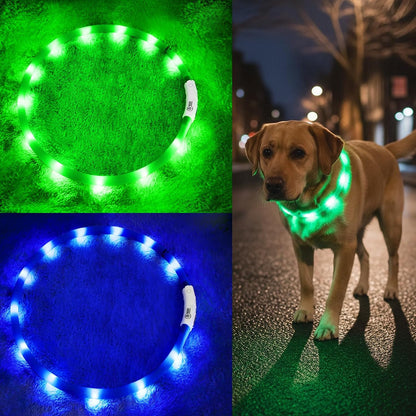 LED Dog Collar,USB Rechargeable Glowing Dog Collars, Light Up Collar Improved Pet Safety &Visibility at Night, 3 Flashing Modes,Water-Resistant LED Lighted Fits for Small Medium Large Dogs