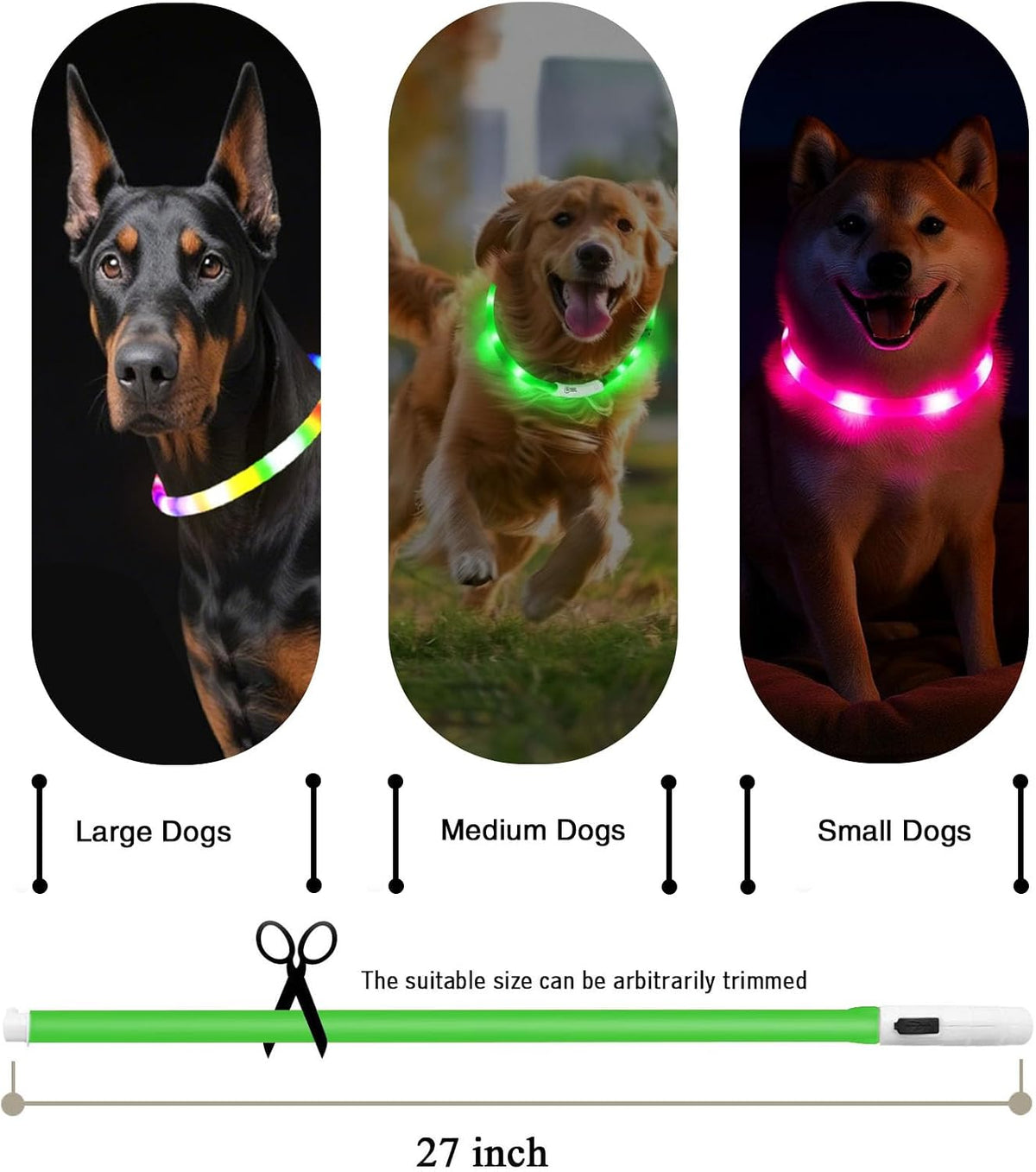 LED Dog Collar,USB Rechargeable Glowing Dog Collars, Light Up Collar Improved Pet Safety &Visibility at Night, 3 Flashing Modes,Water-Resistant LED Lighted Fits for Small Medium Large Dogs