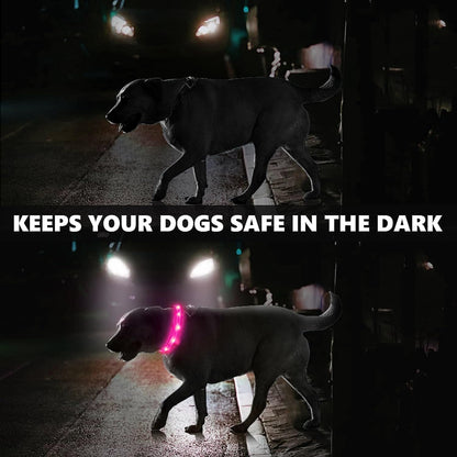 LED Dog Collar,USB Rechargeable Glowing Dog Collars, Light Up Collar Improved Pet Safety &Visibility at Night, 3 Flashing Modes,Water-Resistant LED Lighted Fits for Small Medium Large Dogs
