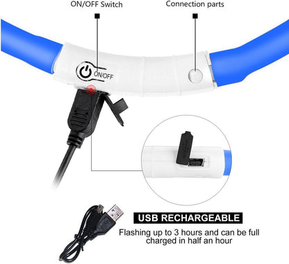 LED Dog Collar,USB Rechargeable Glowing Dog Collars, Light Up Collar Improved Pet Safety &Visibility at Night, 3 Flashing Modes,Water-Resistant LED Lighted Fits for Small Medium Large Dogs