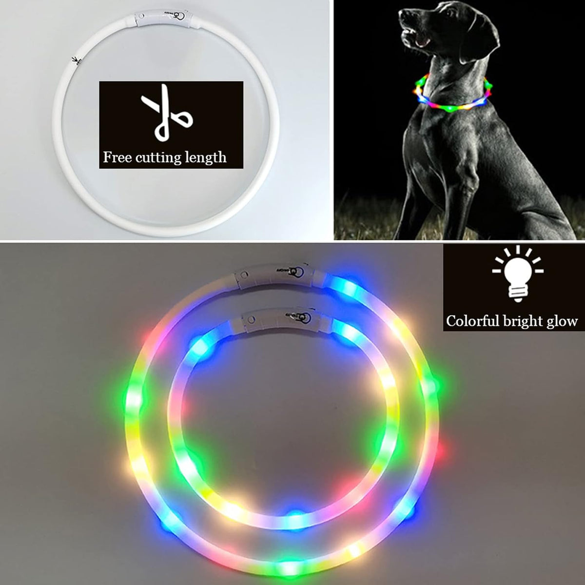 LED Dog Collar,USB Rechargeable Glowing Dog Collars, Light Up Collar Improved Pet Safety &Visibility at Night, 3 Flashing Modes,Water-Resistant LED Lighted Fits for Small Medium Large Dogs