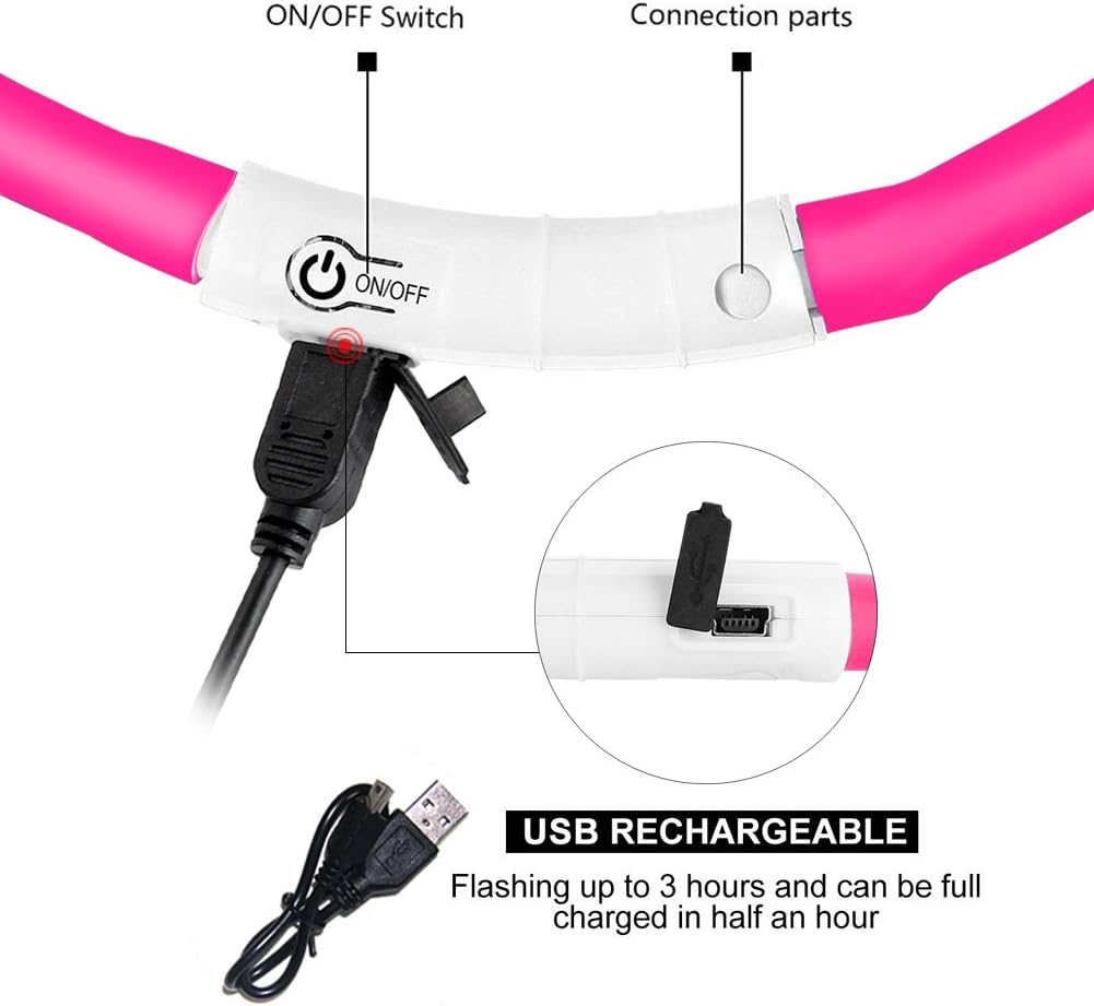 LED Dog Collar,USB Rechargeable Glowing Dog Collars, Light Up Collar Improved Pet Safety &Visibility at Night, 3 Flashing Modes,Water-Resistant LED Lighted Fits for Small Medium Large Dogs