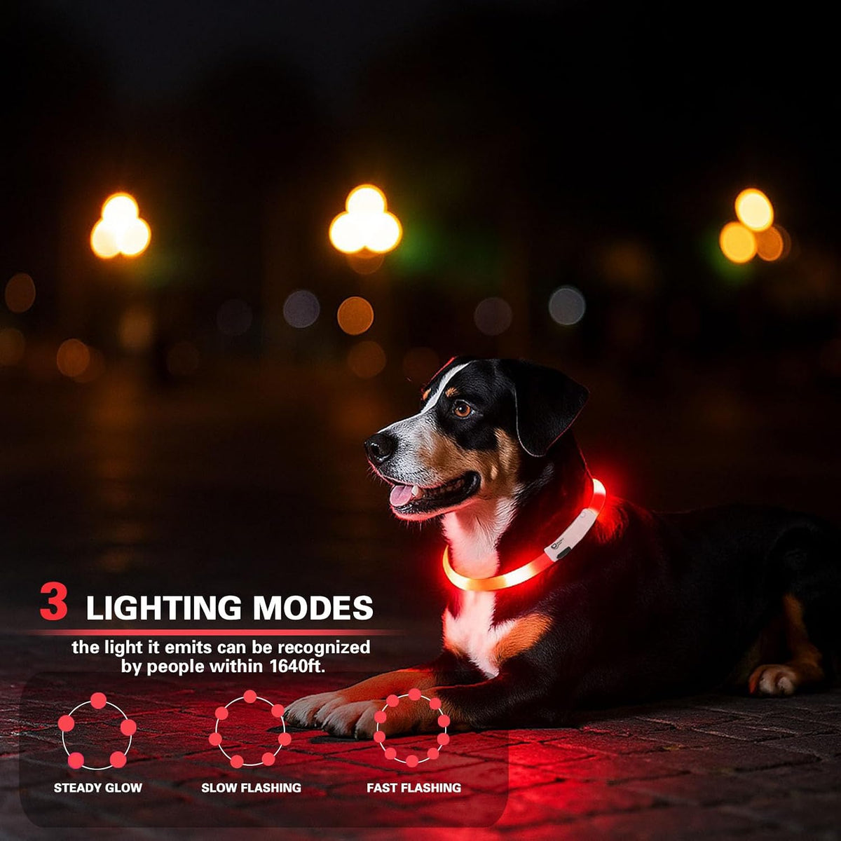 LED Dog Collar,USB Rechargeable Glowing Dog Collars, Light Up Collar Improved Pet Safety &Visibility at Night, 3 Flashing Modes,Water-Resistant LED Lighted Fits for Small Medium Large Dogs