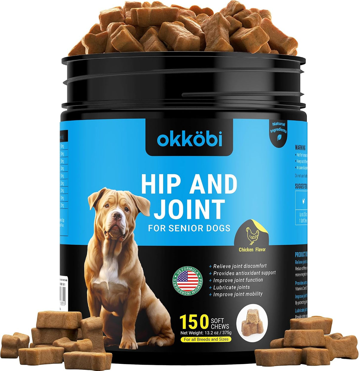 Glucosamine HCL & Hip and Joint Chews for Dogs - 150 pcs - Advanced Hip and Joint Support for Senior Dogs - with MSM & Green Lipped Mussel - Chicken