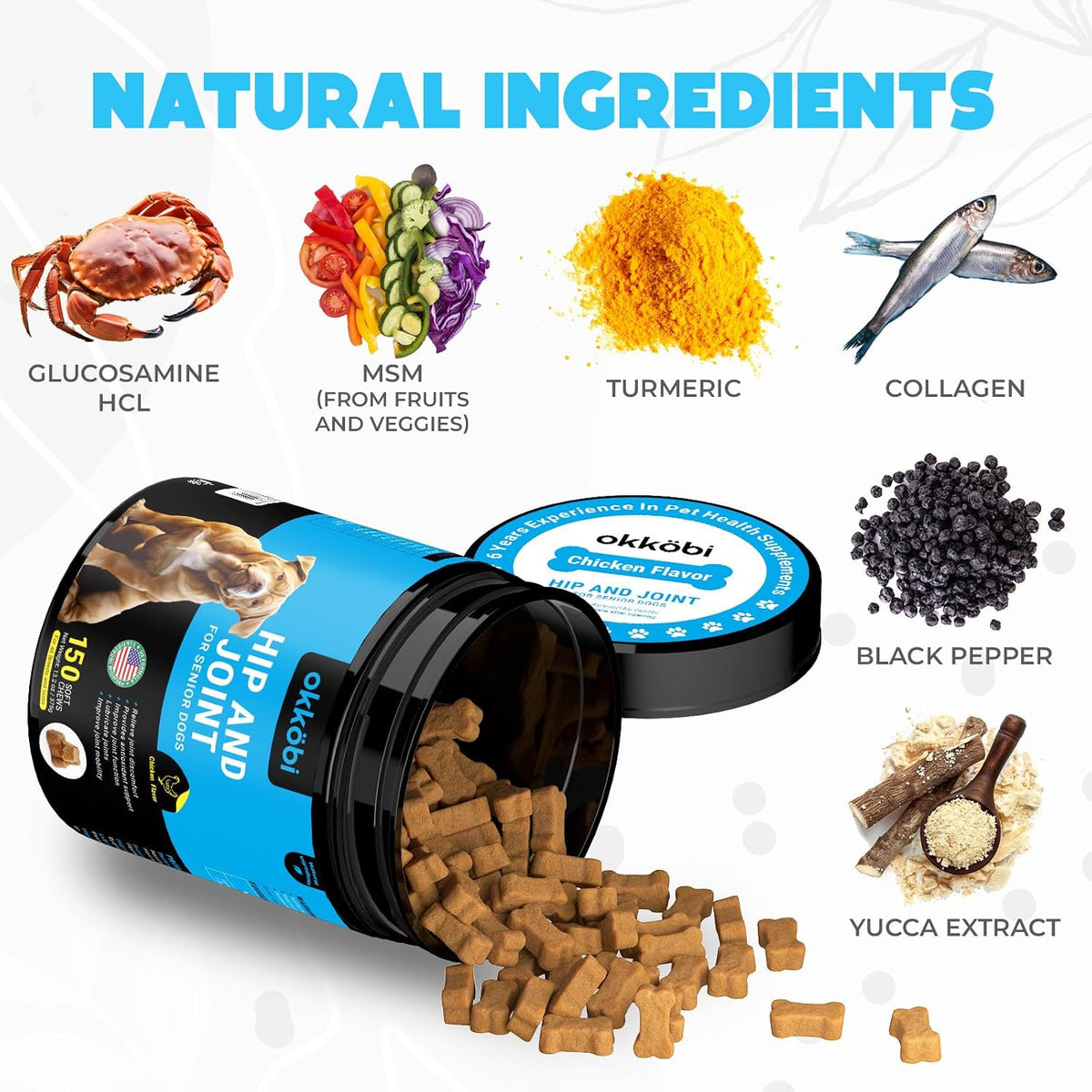 Glucosamine HCL & Hip and Joint Chews for Dogs - 150 pcs - Advanced Hip and Joint Support for Senior Dogs - with MSM & Green Lipped Mussel - Chicken