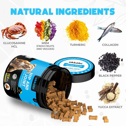 Glucosamine HCL & Hip and Joint Chews for Dogs - 150 pcs - Advanced Hip and Joint Support for Senior Dogs - with MSM & Green Lipped Mussel - Chicken