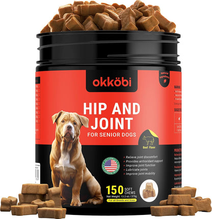 Glucosamine HCL & Hip and Joint Chews for Dogs - 150 pcs - Advanced Hip and Joint Support for Senior Dogs - with MSM & Green Lipped Mussel - Chicken