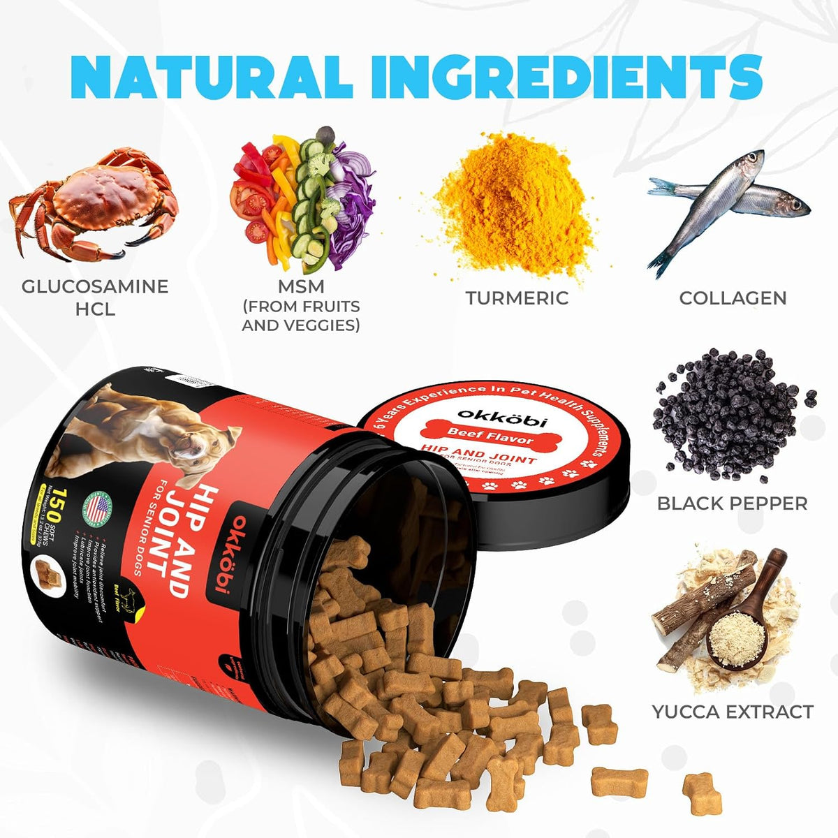 Glucosamine HCL & Hip and Joint Chews for Dogs - 150 pcs - Advanced Hip and Joint Support for Senior Dogs - with MSM & Green Lipped Mussel - Chicken