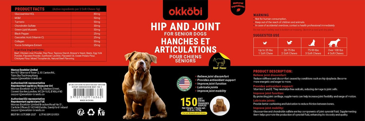 Glucosamine HCL & Hip and Joint Chews for Dogs - 150 pcs - Advanced Hip and Joint Support for Senior Dogs - with MSM & Green Lipped Mussel - Chicken