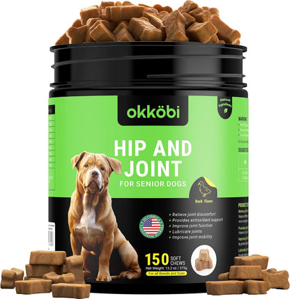 Glucosamine HCL & Hip and Joint Chews for Dogs - 150 pcs - Advanced Hip and Joint Support for Senior Dogs - with MSM & Green Lipped Mussel - Chicken