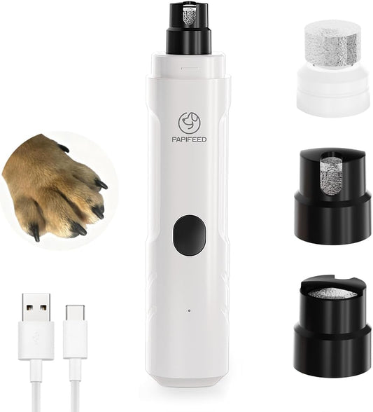 Dog Nail Grinder with LED Light, Ultra Quiet 3-Speed Electric Nail File for Small Medium Large Dogs & Cats, Rechargeable Pet Nail Grinder with Trimmer (White)