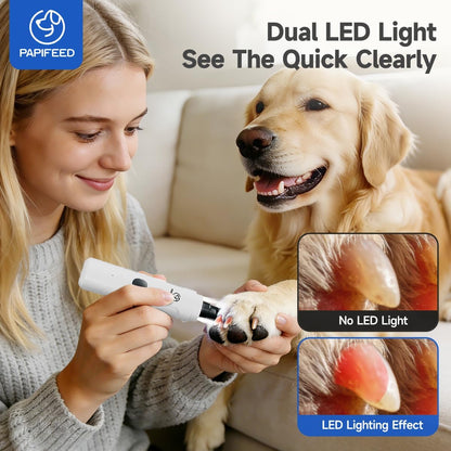 Dog Nail Grinder with LED Light, Ultra Quiet 3-Speed Electric Nail File for Small Medium Large Dogs & Cats, Rechargeable Pet Nail Grinder with Trimmer (White)
