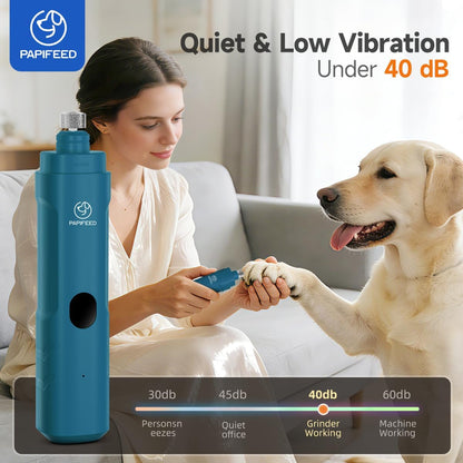 Dog Nail Grinder with LED Light, Ultra Quiet 3-Speed Electric Nail File for Small Medium Large Dogs & Cats, Rechargeable Pet Nail Grinder with Trimmer (White)