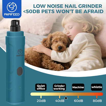 Dog Nail Grinder with LED Light, Ultra Quiet 3-Speed Electric Nail File for Small Medium Large Dogs & Cats, Rechargeable Pet Nail Grinder with Trimmer (White)