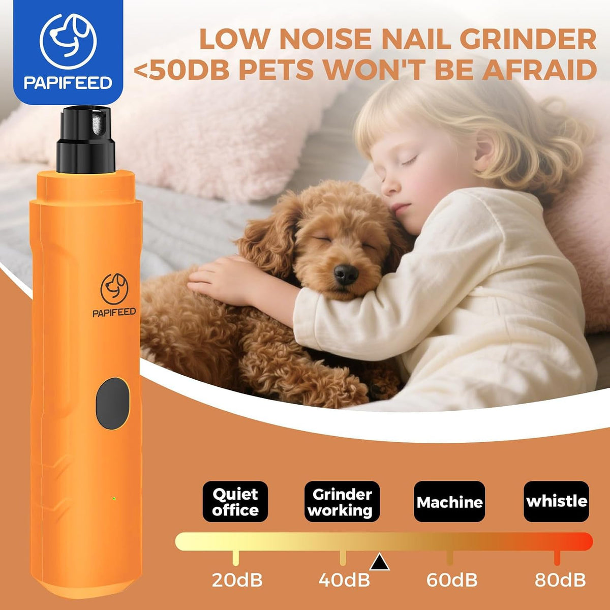 Dog Nail Grinder with LED Light, Ultra Quiet 3-Speed Electric Nail File for Small Medium Large Dogs & Cats, Rechargeable Pet Nail Grinder with Trimmer (White)