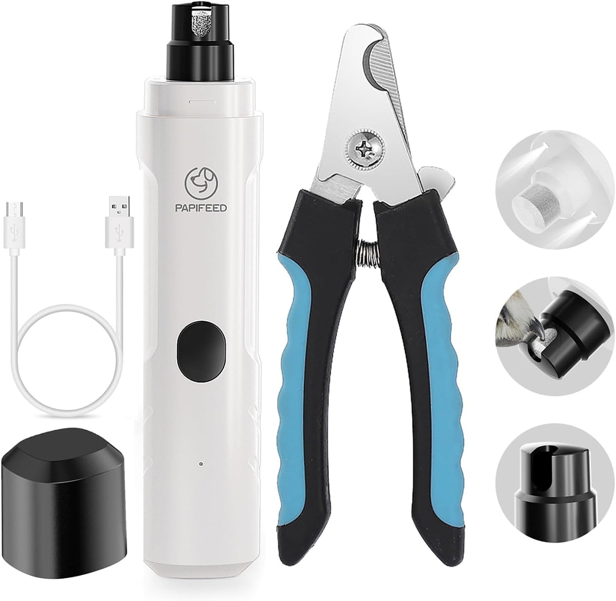 Dog Nail Grinder with LED Light, Ultra Quiet 3-Speed Electric Nail File for Small Medium Large Dogs & Cats, Rechargeable Pet Nail Grinder with Trimmer (White)
