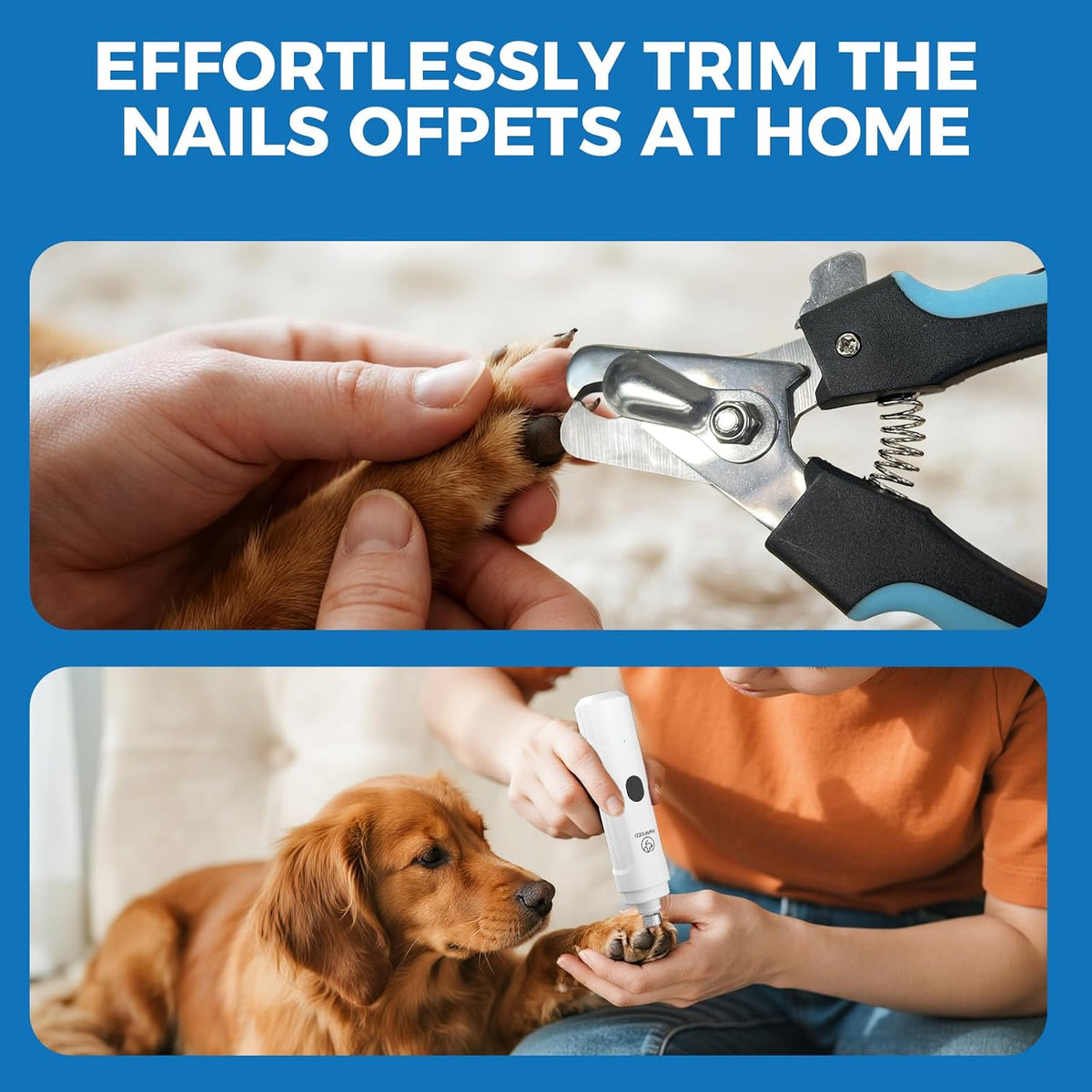Dog Nail Grinder with LED Light, Ultra Quiet 3-Speed Electric Nail File for Small Medium Large Dogs & Cats, Rechargeable Pet Nail Grinder with Trimmer (White)