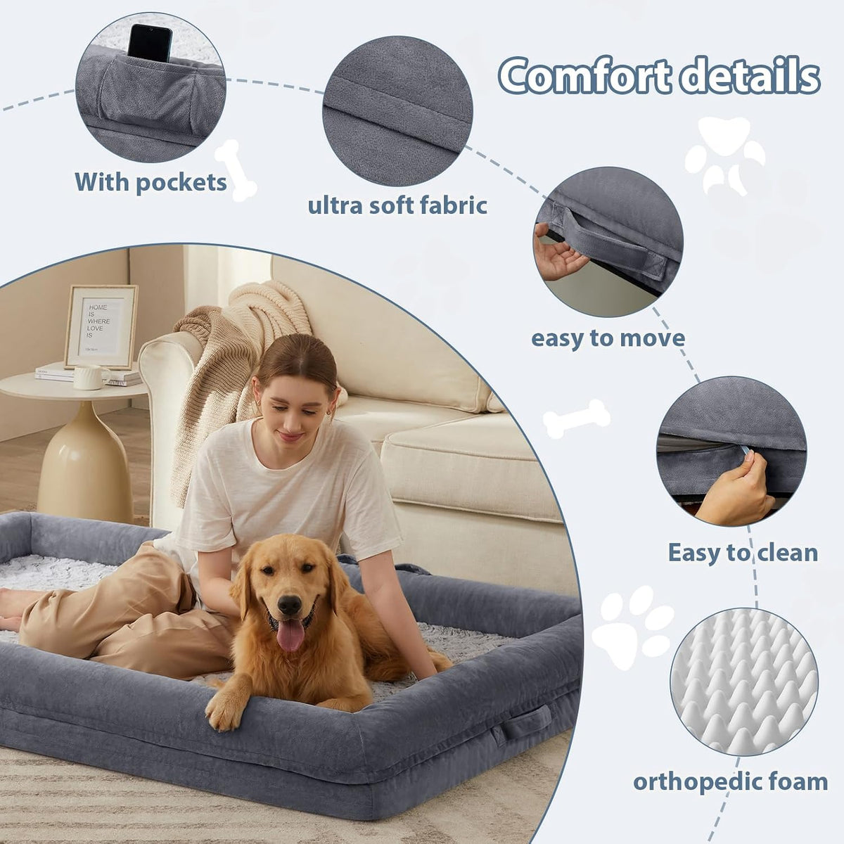 WNPETHOME XL Extra Large Orthopedic for Senior Dog Bed Comfy Sleeping