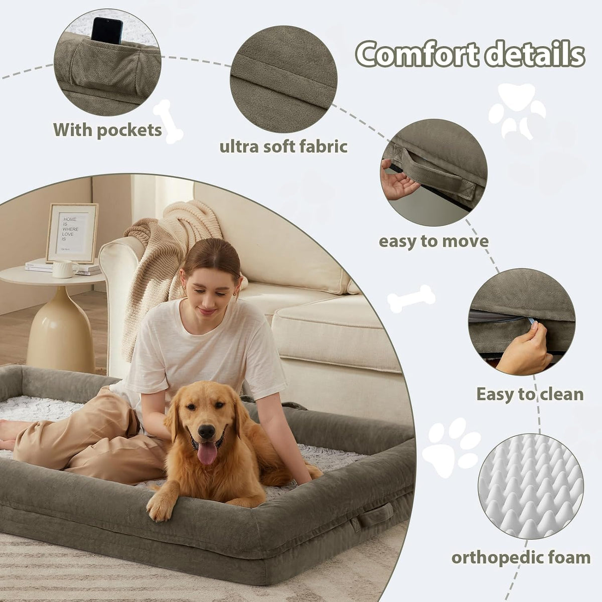 WNPETHOME XL Extra Large Orthopedic for Senior Dog Bed Comfy Sleeping