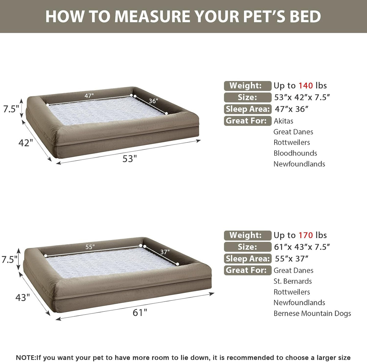 WNPETHOME XL Extra Large Orthopedic for Senior Dog Bed Comfy Sleeping
