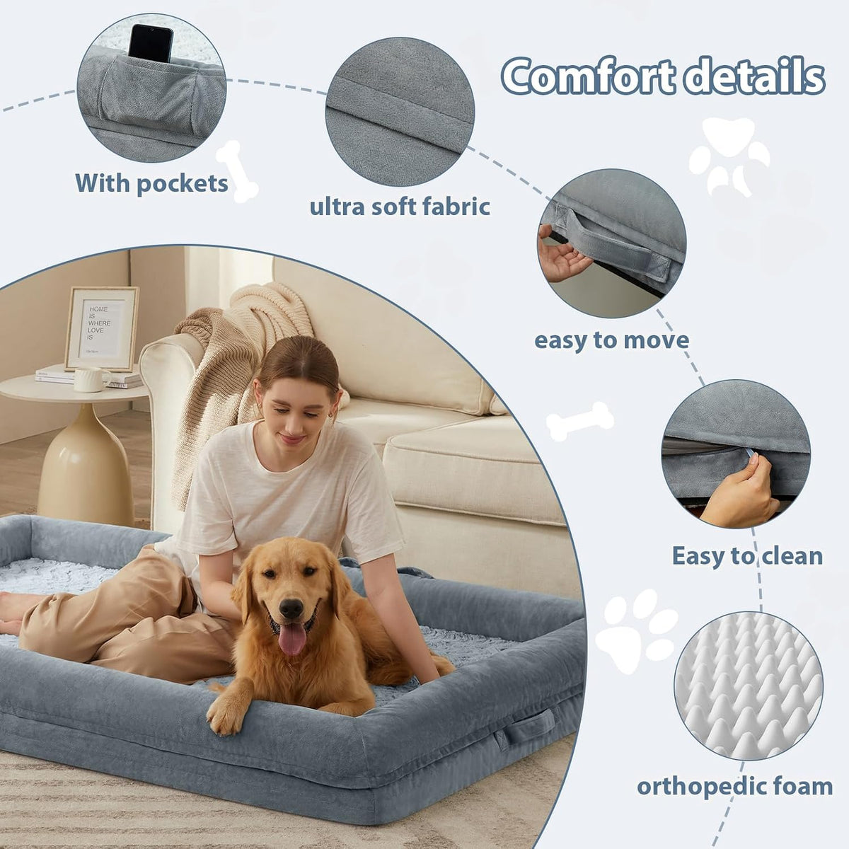 WNPETHOME XL Extra Large Orthopedic for Senior Dog Bed Comfy Sleeping
