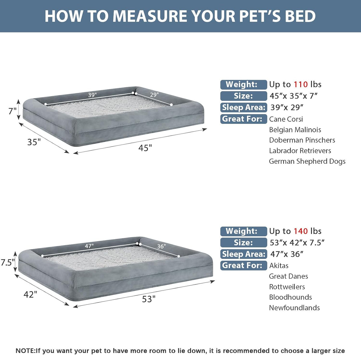 WNPETHOME XL Extra Large Orthopedic for Senior Dog Bed Comfy Sleeping