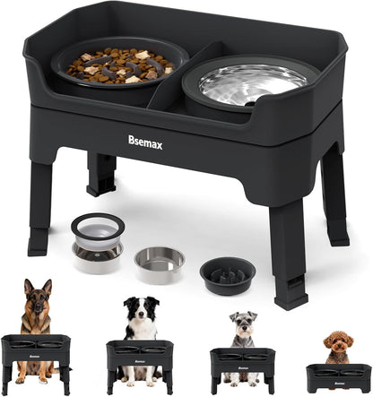4 in 1 Adjustable Elevated Dog Bowls with 2*Stainless Steel Bowls, Anti-Spill Water Bowl, 4 Heights Raised Dog Bowl Stand for Small to Medium & Growing Large Puppies, Anti-Slip, Mess Proof Design