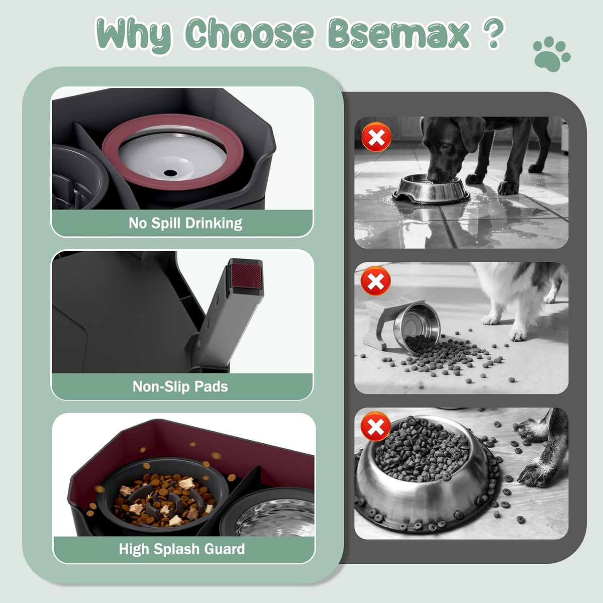 4 in 1 Adjustable Elevated Dog Bowls with 2*Stainless Steel Bowls, Anti-Spill Water Bowl, 4 Heights Raised Dog Bowl Stand for Small to Medium & Growing Large Puppies, Anti-Slip, Mess Proof Design