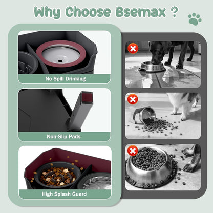 4 in 1 Adjustable Elevated Dog Bowls with 2*Stainless Steel Bowls, Anti-Spill Water Bowl, 4 Heights Raised Dog Bowl Stand for Small to Medium & Growing Large Puppies, Anti-Slip, Mess Proof Design