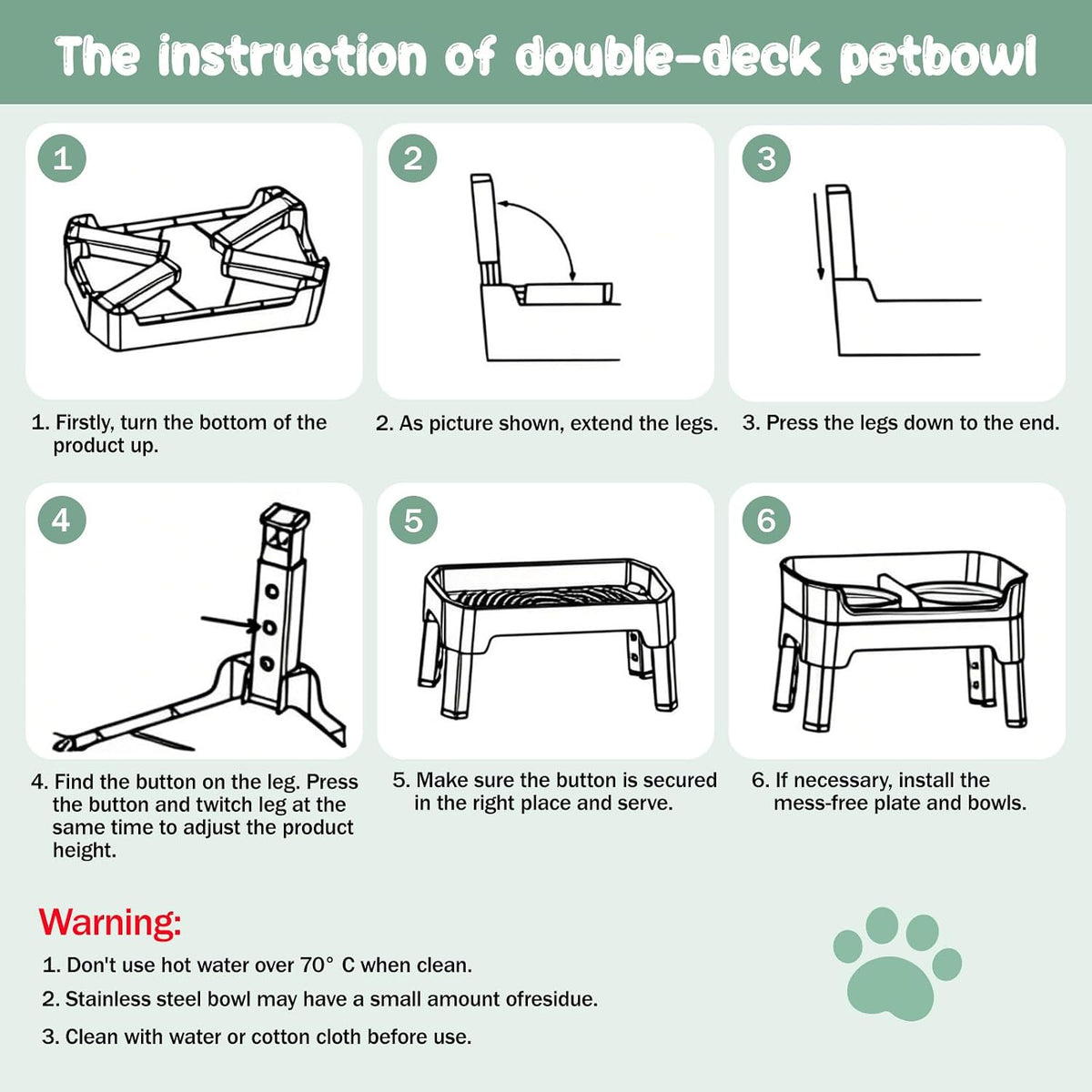4 in 1 Adjustable Elevated Dog Bowls with 2*Stainless Steel Bowls, Anti-Spill Water Bowl, 4 Heights Raised Dog Bowl Stand for Small to Medium & Growing Large Puppies, Anti-Slip, Mess Proof Design