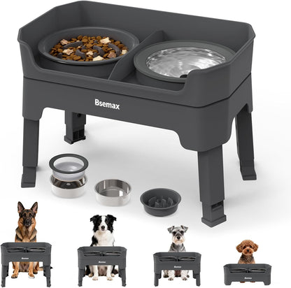 4 in 1 Adjustable Elevated Dog Bowls with 2*Stainless Steel Bowls, Anti-Spill Water Bowl, 4 Heights Raised Dog Bowl Stand for Small to Medium & Growing Large Puppies, Anti-Slip, Mess Proof Design